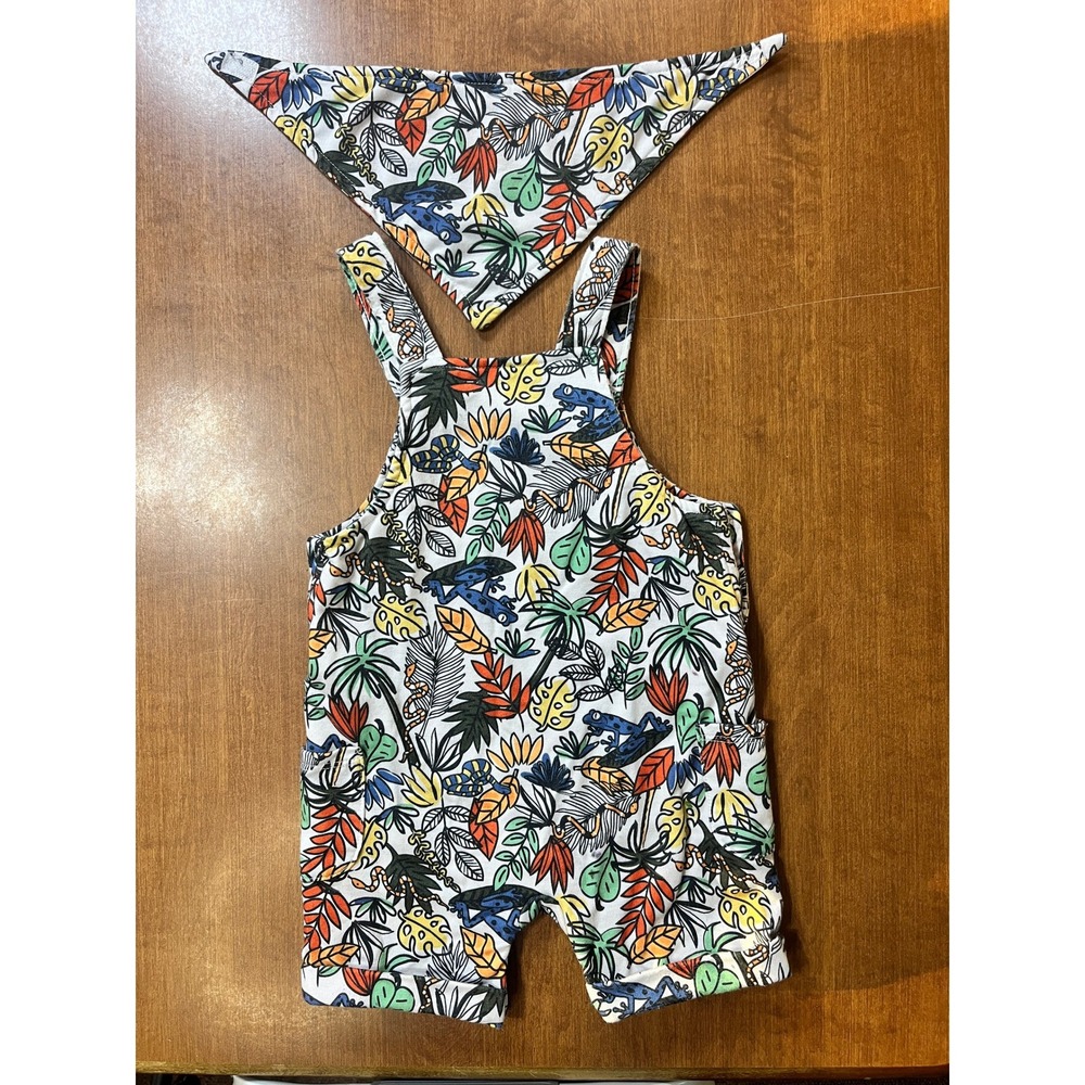 Wonder Nation 12M Jungle Print Overalls Romper with Bandana Set Baby Kids